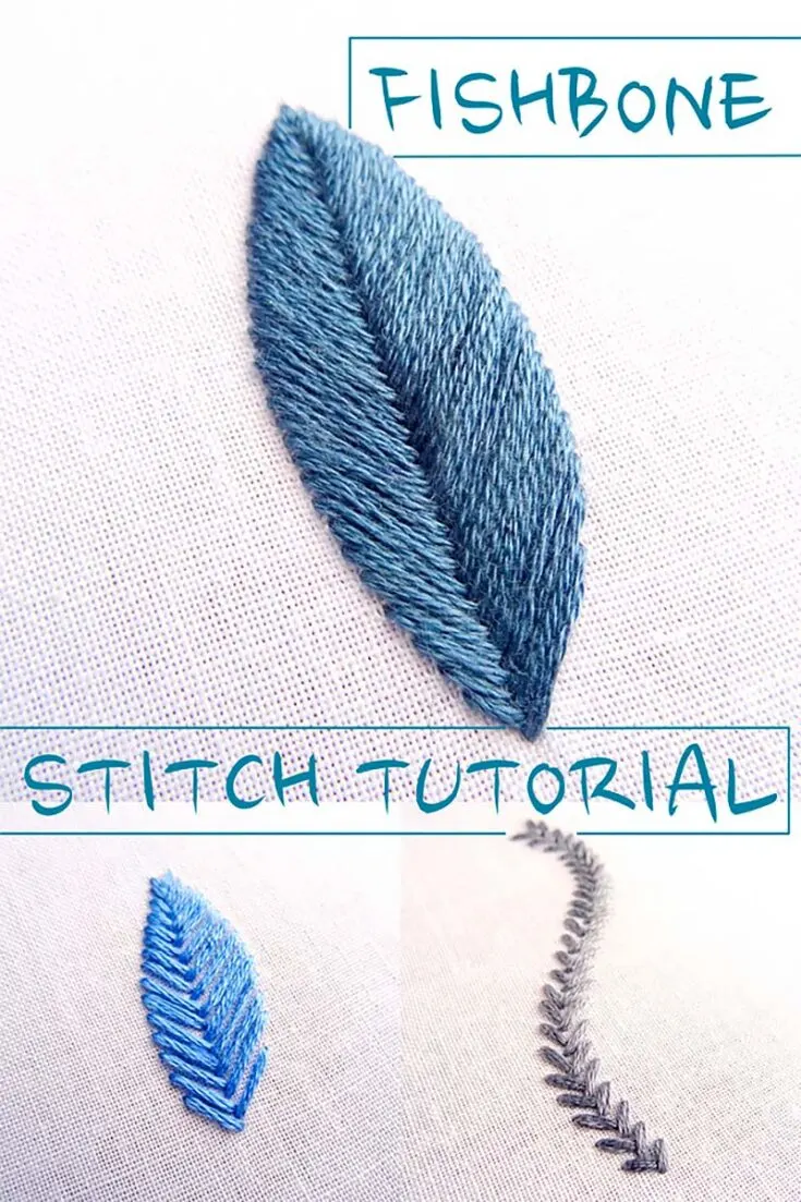 The fishbone stitch can be used as a filling stitch or as an embroidery stitch that outlines the beautiful structures of leaves and plants.