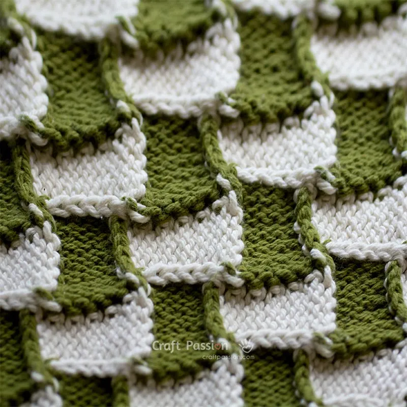 This is how the back of knitted Entrelac pattern looks like.