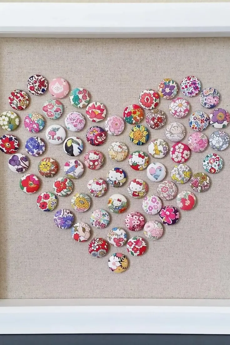 Turn those patterned scraps that are too pretty to throw away into these fabric button push pins! Just purchase a craft cover button kit and some thumb tacks and you're ready to go.