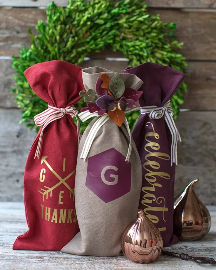 A lovely gift bag holding a favorite bottled beverage makes for a great gift any time of year! To add a personal touch, follow along this simple tutorial to make fabric bags for bottles.