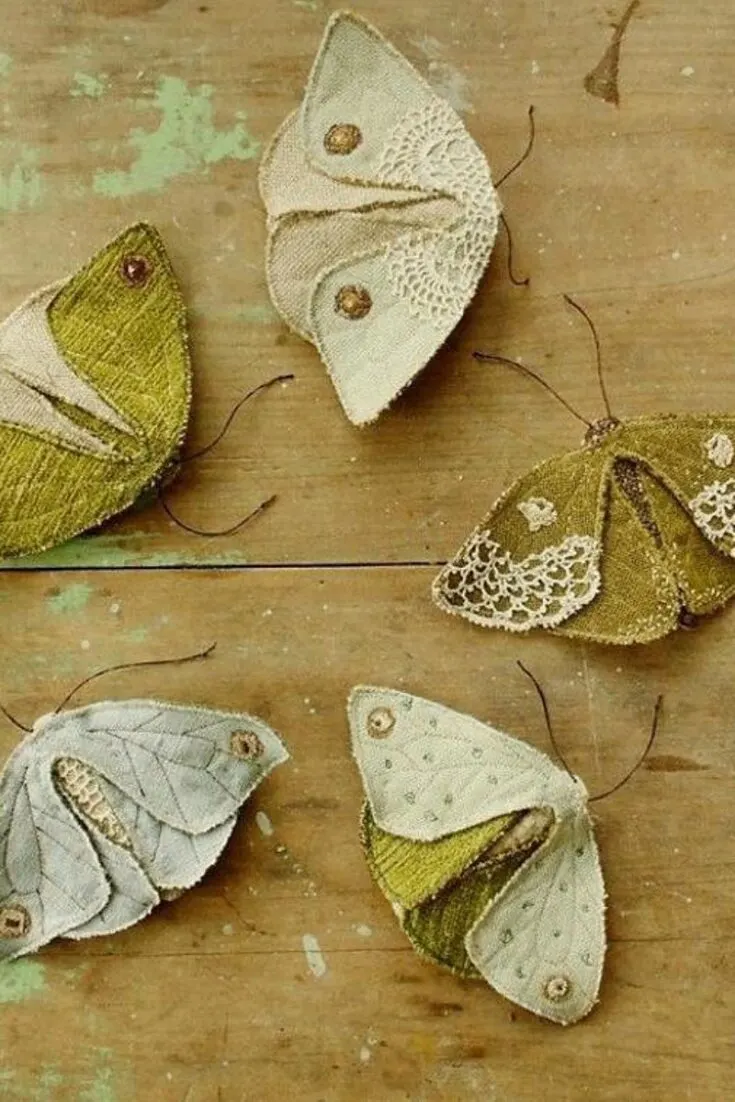 This magical moth and butterfly can be made using your scraps and turned into brooches or home decor. These are one of those scrap fabric projects that are simple to make and great conversation starters.