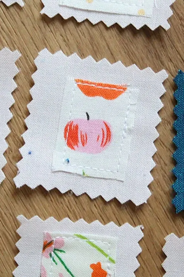 This craft is perfect for those bits of fabric with cute designs you want to keep. Cut them out and make them into these fabric postage stamps! A great way to display them.