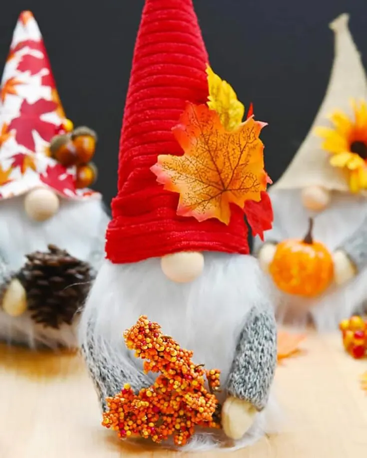 Embellish your gnomes with fall themes like red leaves, sunflowers, and pumpkins! These seasonal touches will help you bring the spirit of autumn into your home while adding a comforting charm.