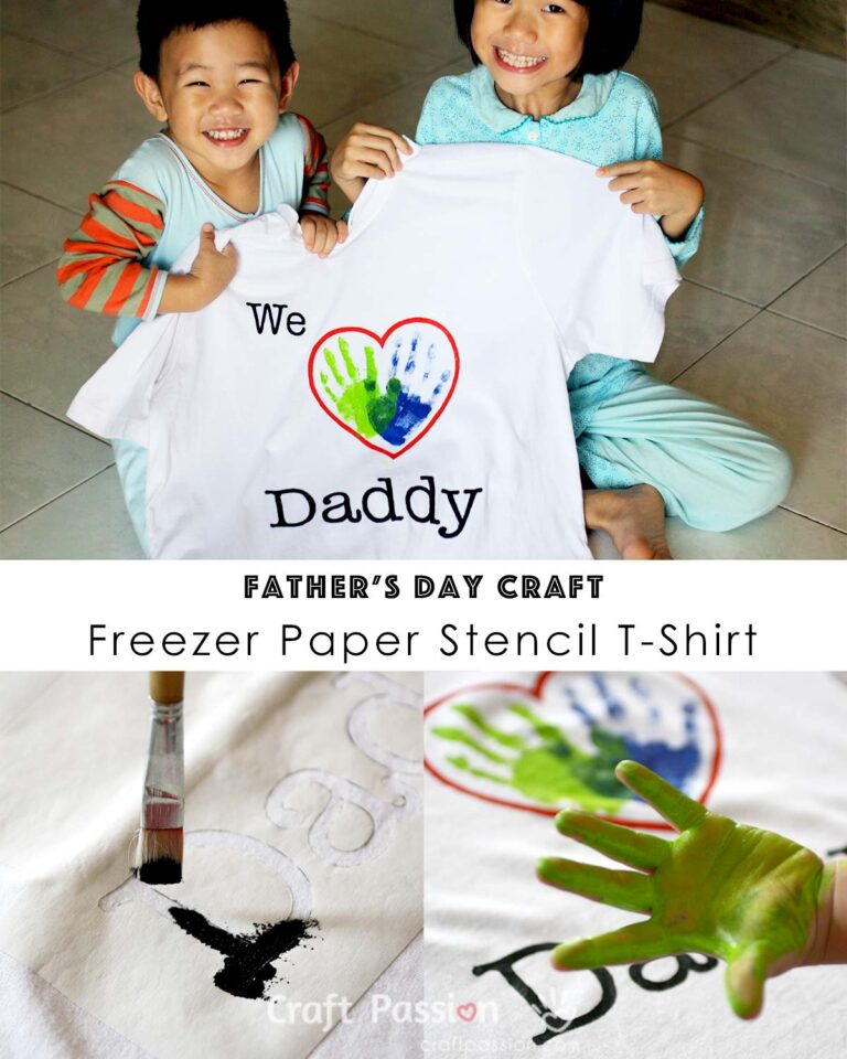 Learn how to make a handprint T-shirt with a "We Love Daddy" message for a DIY Father's Day gift. This Father's Day craft is easy & quick to complete with kids.