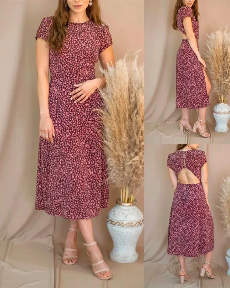 This charming midi dress comes with puffed cap sleeves and a high slit design on one side of the skirt, adding to its feminine flair. It even has a subtle open back below its button closures. Pair this with a simple pair of light heels and minimalistic accessories, and you're ready for your next dinner date!