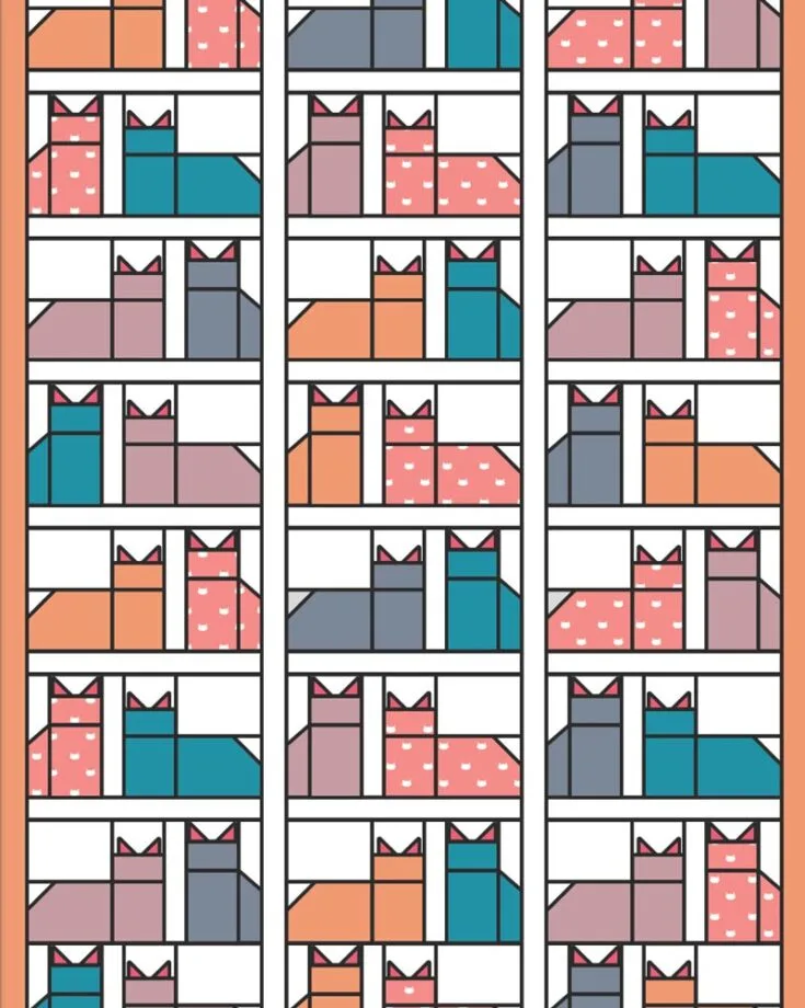For those who prefer a video tutorial to guide you on making a cat quilt, try out this pattern to make left and right-facing cats, both lying down and standing up! This 63&rdquo; x 93&rdquo; quilt is made with varying size precuts and is scrap-friendly.&nbsp;