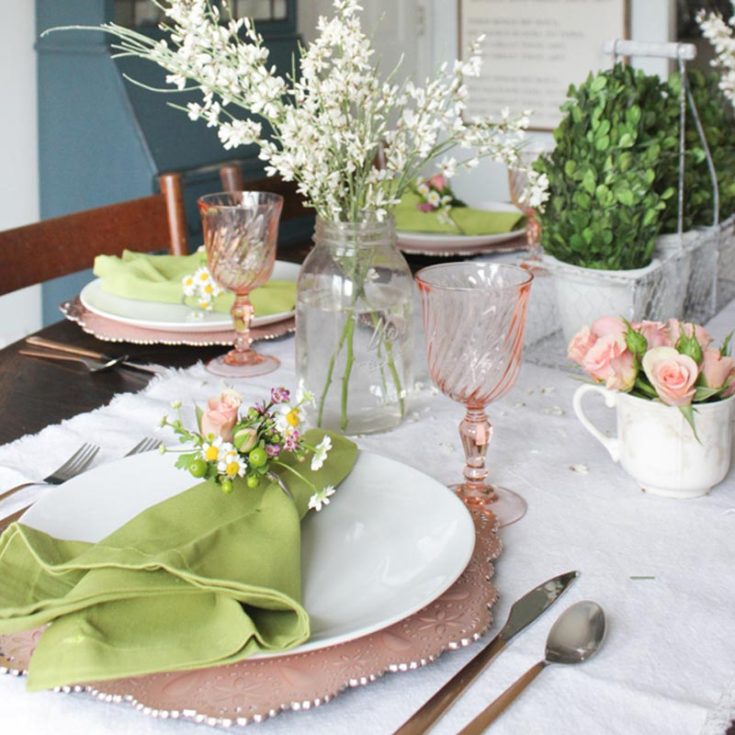 Learn how to craft these floral napkin rings and a spring tablescape following this tutorial by Shades of Blue Interiors. This idea can be used for a brunch, a garden party, baby shower, or even a wedding for when you want to incorporate a floral and whimsical touch.