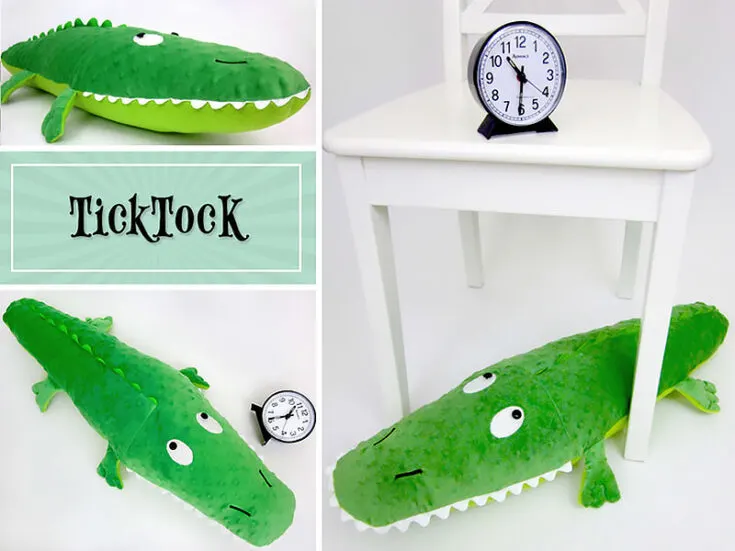 Say hello to Mr. Croc! He has a silly face and a long cuddly body that will make you fall in love with him in an instant. As a fun homage to the crocodile in Peter Pan, this crocodile is a great project to make. His long shape makes him almost like a bolster. Perfect for hugging!