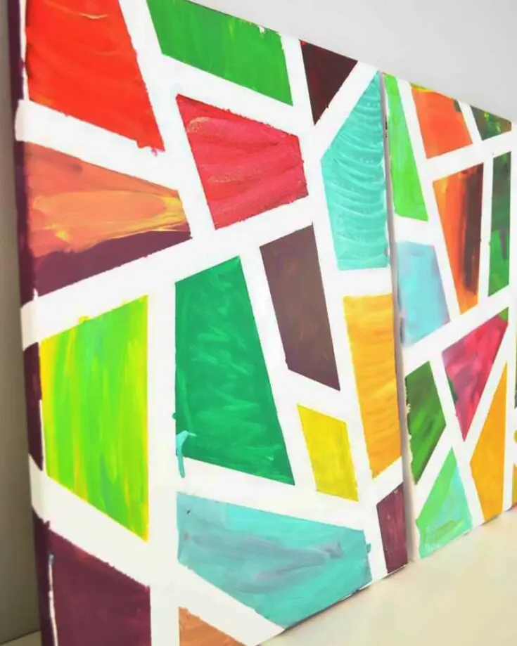 Check out a world of vibrant shapes where patterns are playful and come to life with each other. Make this abstract playground where bold triangles and circles tumble and clash. It also serves as a great lesson on shapes for your kids!