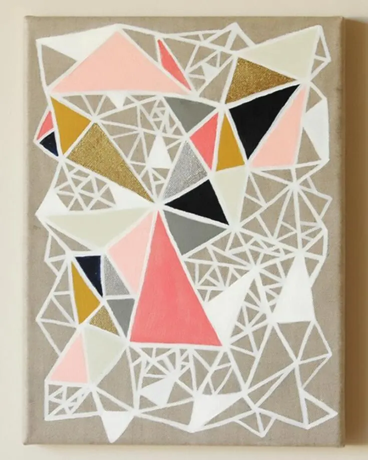 This Geometric Painting challenges your brain to work around abstract shapes and patterns. It acts as a beautiful art piece while being unique and has many different shapes.