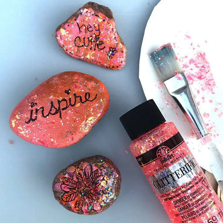DIY glitters painted rocks