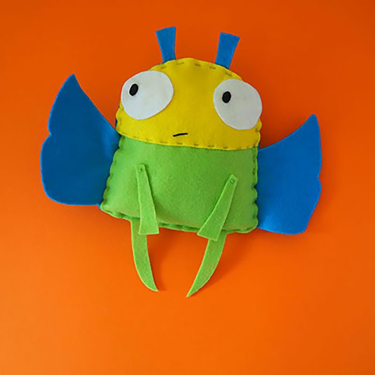 This is a great sewing project for kids because its just so simple, and has a fun and colorful result. Just remember to stuff the bottom third of Harriet so that your insect friend can sit up right without toppling over. It is also completely made of felt, which is an easy to get fabric that is also easy to sew with. Perfect for kids!