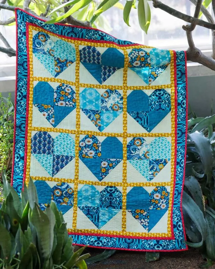 Here are some heart patterns for confident beginners. Aren&rsquo;t they beautiful? These hearts result in a funky, retro-inspired quilt that is easy to make, and the finished size is precisely 44&rdquo; x 57&rdquo;.