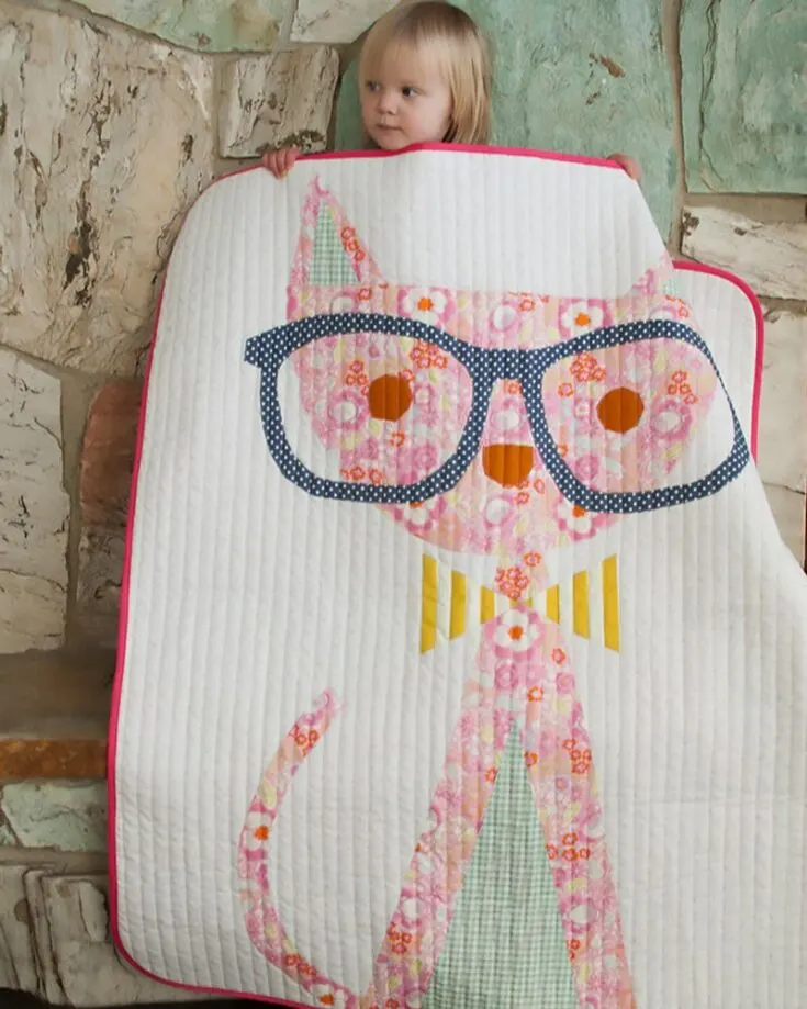 Who doesn&rsquo;t love a good hipster comeback from the roaring 2000&rsquo;s? This lovely quilt design combines paper piecing, foundation piecing techniques, and freezer paper applique to create this gorgeous and symmetrical kitty. It&rsquo;s an easy pattern to try, measuring approximately 44&rdquo; x 44&rdquo; for a lap blanket size.&nbsp;&nbsp;