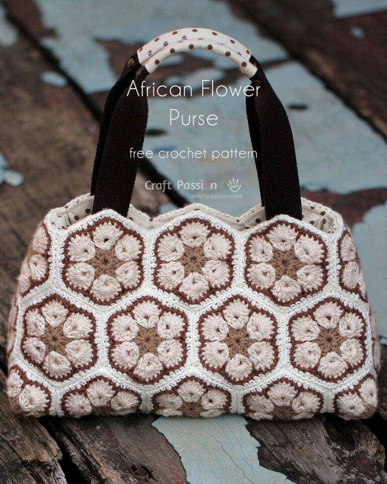 DIY a beautiful bag with this free African Flower Crochet Purse pattern, including detailed instructions for assembling the hexagon flower grannies.
