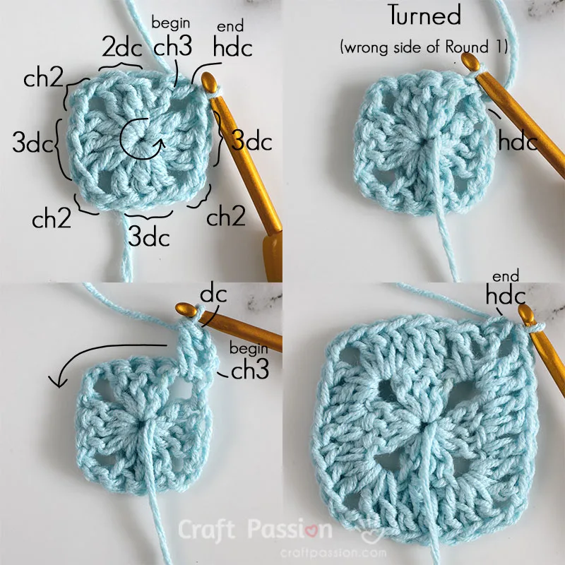 how to crochet solid granny square to keep the square straight and symmetrical.