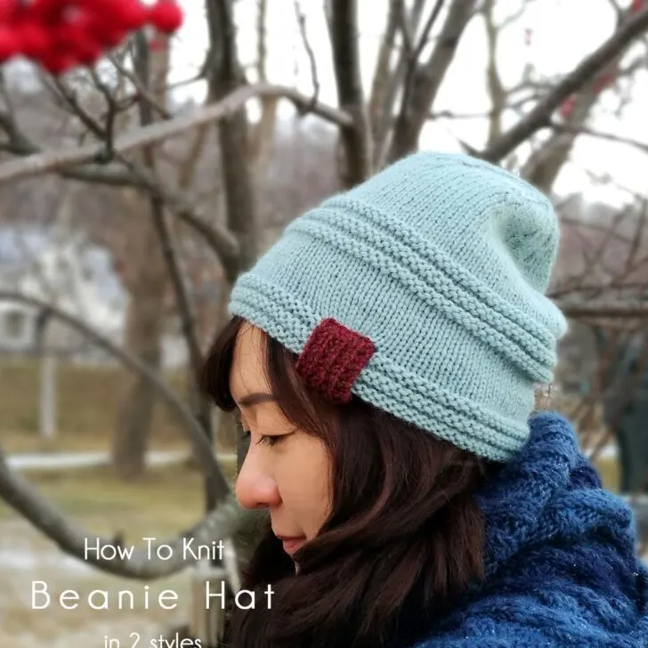 Learn how to knit a hat to make knit beanie in 2 styles, suitable for men & women. It's a beginner-friendly free knit hat pattern for all skilled knitters.