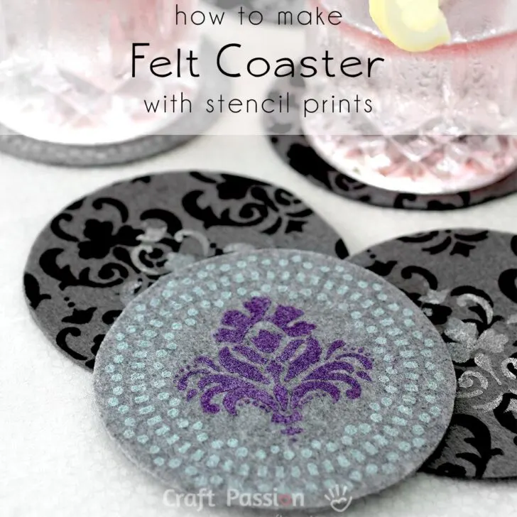 A quick and easy tutorial on how to DIY beautiful stenciled felt coasters. They're perfect to make as house warming gift. You will love these coasters.