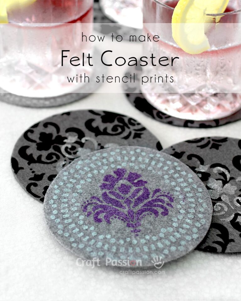 A quick and easy tutorial on how to DIY beautiful stenciled felt coasters. They're perfect to make as house warming gift. You will love these coasters.
