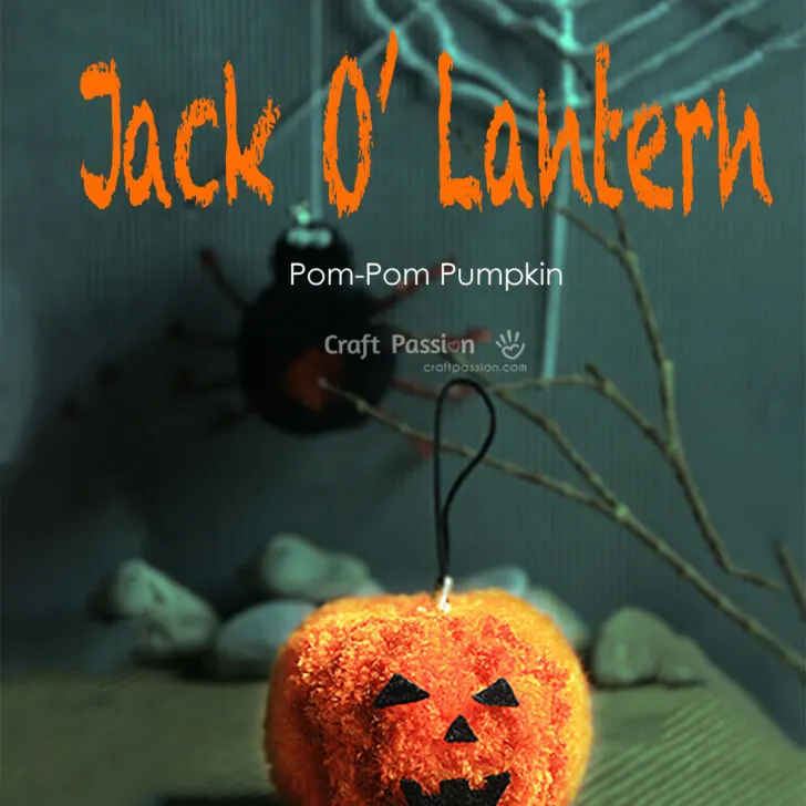 Learn to DIY pom-pom pumpkin, make it to a Halloween pumpkin jack 'o lantern by adding the black spooky eyes and mouth to it.
