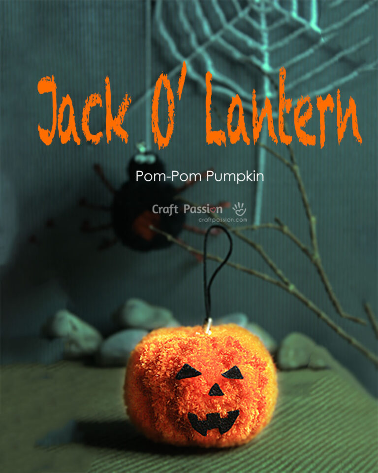Learn to DIY pom-pom pumpkin, make it to a Halloween pumpkin jack 'o lantern by adding the black spooky eyes and mouth to it.