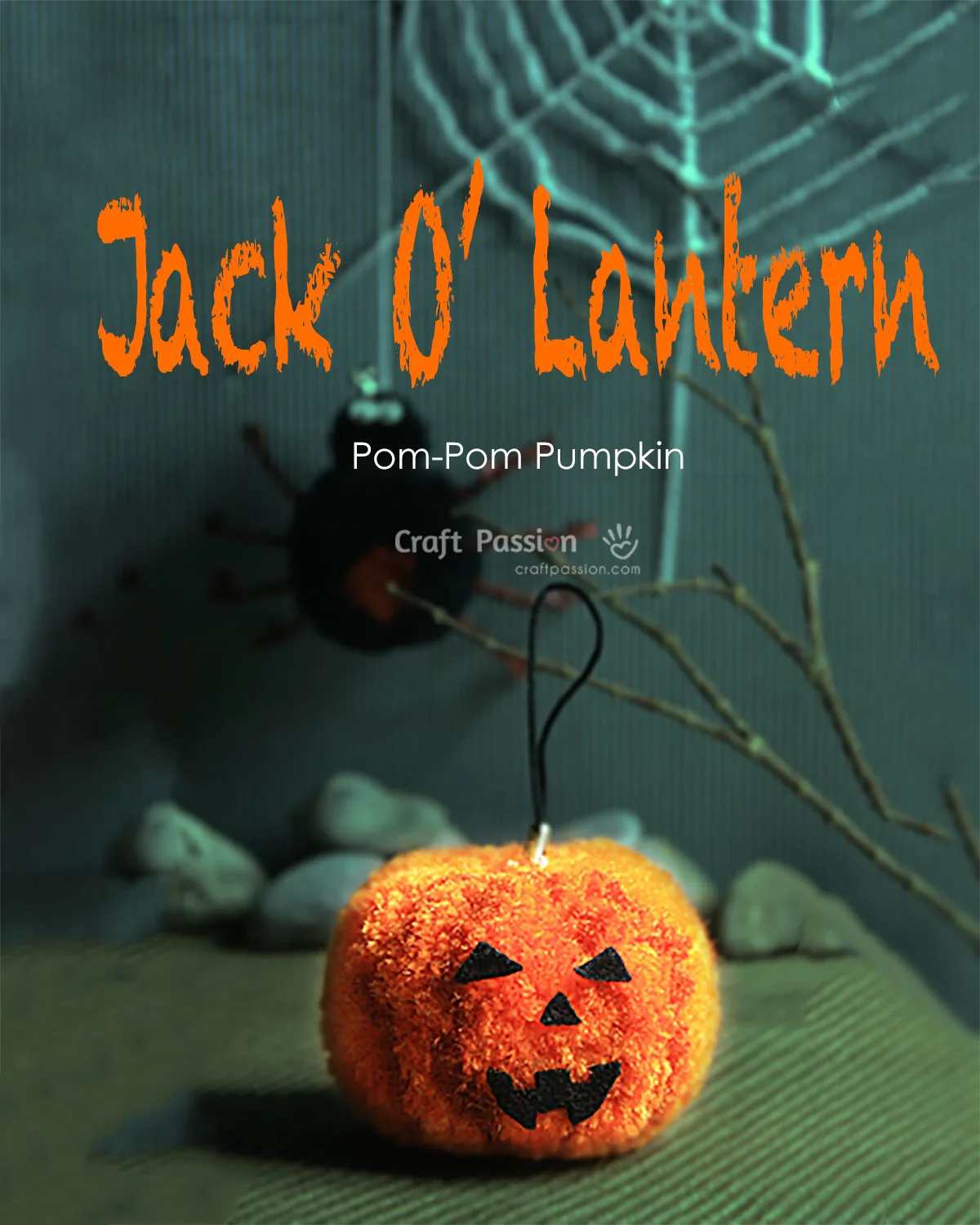 Learn to DIY pom-pom pumpkin, make it to a Halloween pumpkin jack 'o lantern by adding the black spooky eyes and mouth to it.