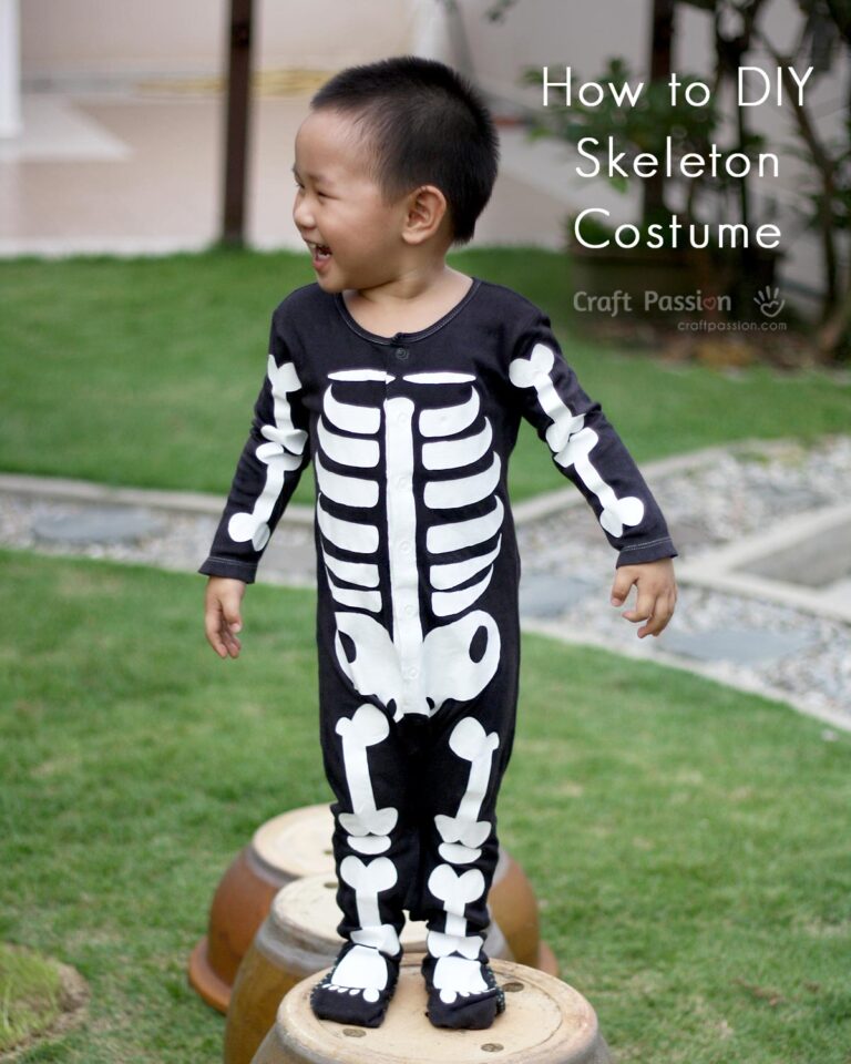 This tutorial demonstrates two methods for creating a DIY Halloween Skeleton Costume: stenciling and applique. Additionally, a printable skeleton template is provided for free download.