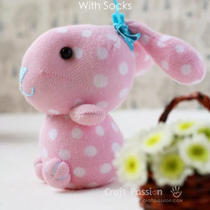 Quick & easy way to sew soft toys with sock. Follow the step by step photos and instruction to sew a sock bunny stuffed animal by using only 1 sock.