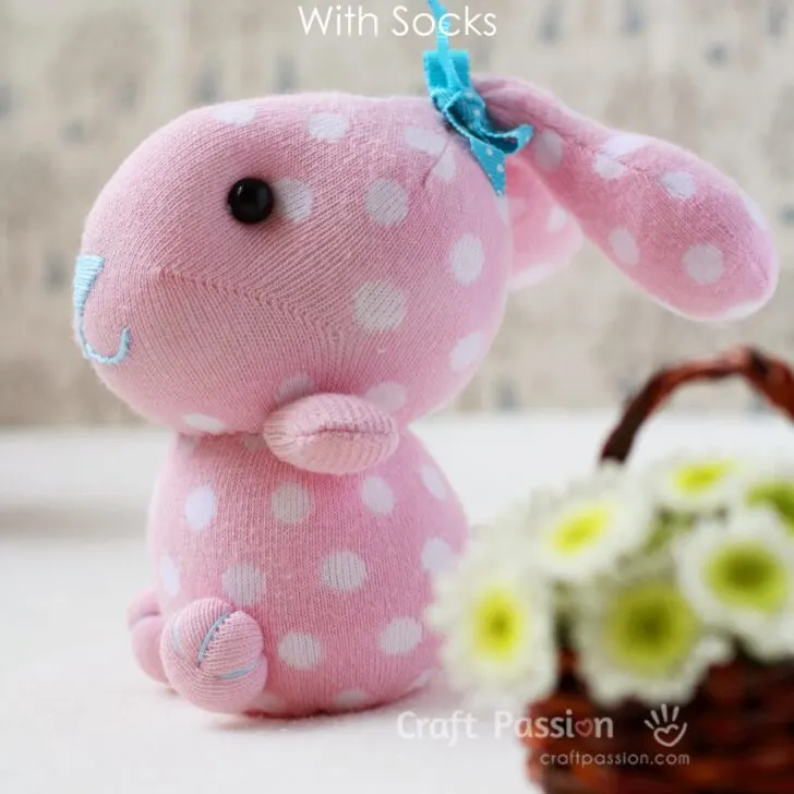 Quick & easy way to sew soft toys with sock. Follow the step by step photos and instruction to sew a sock bunny stuffed animal by using only 1 sock.