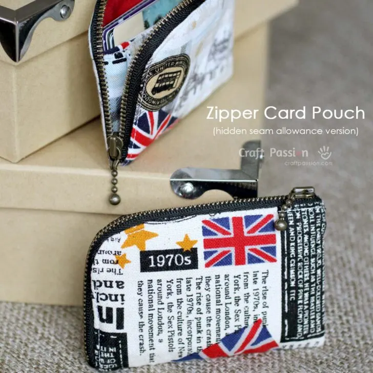 Sew a small zipper pouch with this free sewing pattern to make a credit card size zipper pouch. Keep your cards in a separate pouch to ease up your purse or wallet. Read more on how to sew a pouch with zipper.
