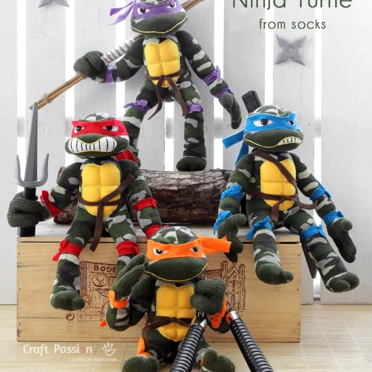 Learn to sew a Ninja Turtle stuffed animal with just a pair of socks! Includes detailed instructions, step-by-step photos, and printable templates.
