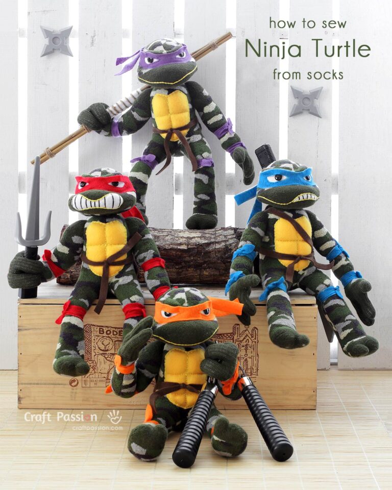 Learn to sew a Ninja Turtle stuffed animal with just a pair of socks! Includes detailed instructions, step-by-step photos, and printable templates.