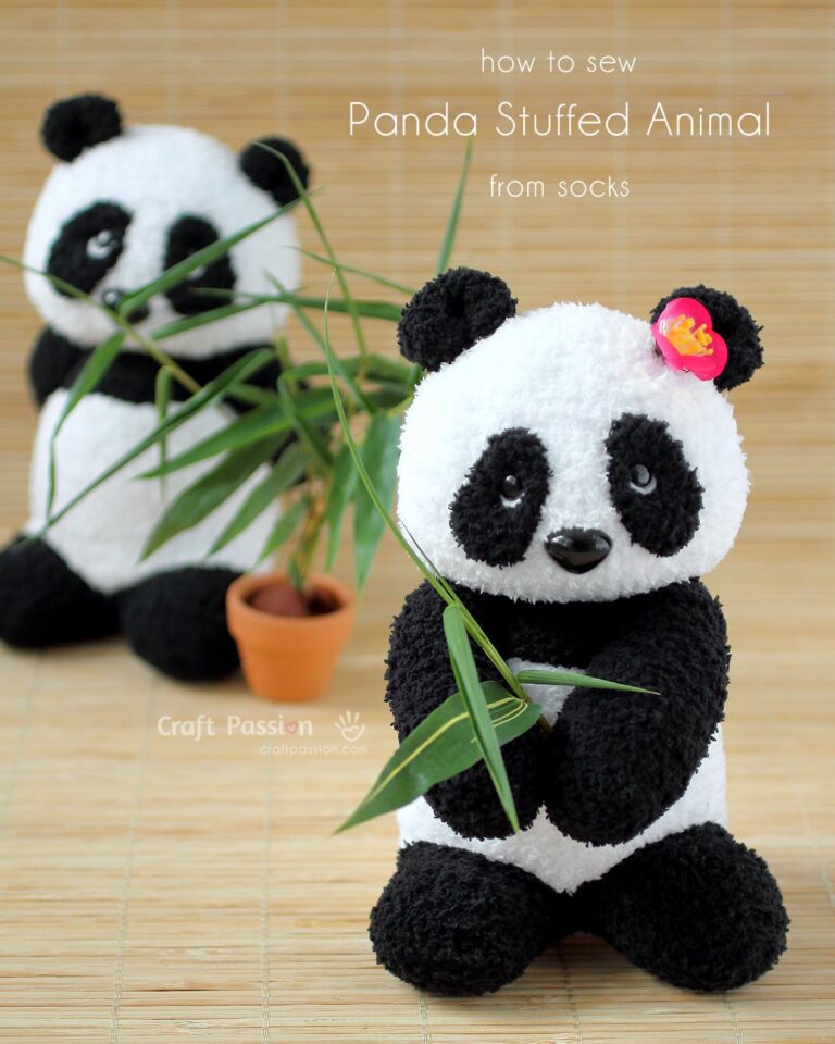 Sew twin sock panda stuffed animal, PaiPai & PeiPei, with soft chenille socks. Includes free pattern, template, & step-by-step photo guide!