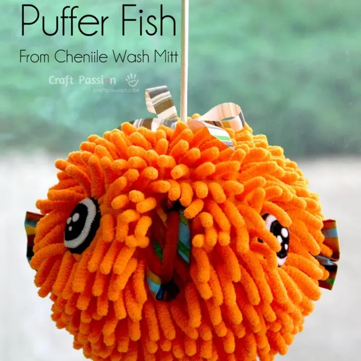 Learn how to make a puffer fish stuffed animal from a microfiber chenille wash mitt—turn a cleaning glove into a cute, kid-friendly toy!