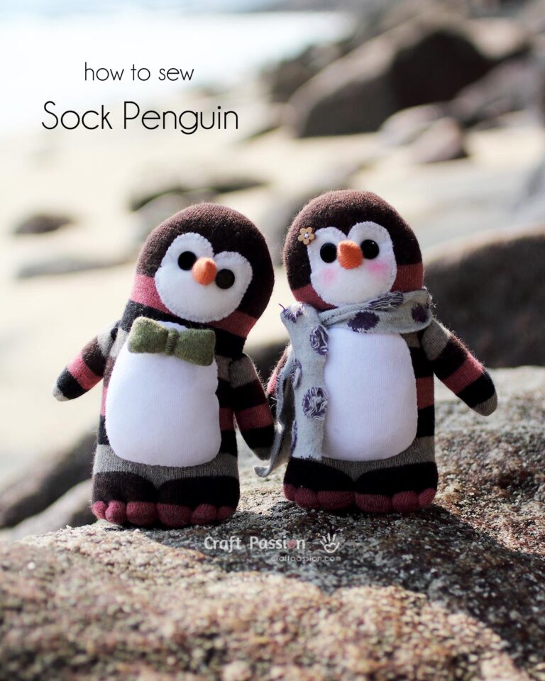 Free pattern & tutorial to sew a Pixie sock penguin stuffed animal. It's easy to sew with detailed instructions. Everyone will love your Pixie Penguin.