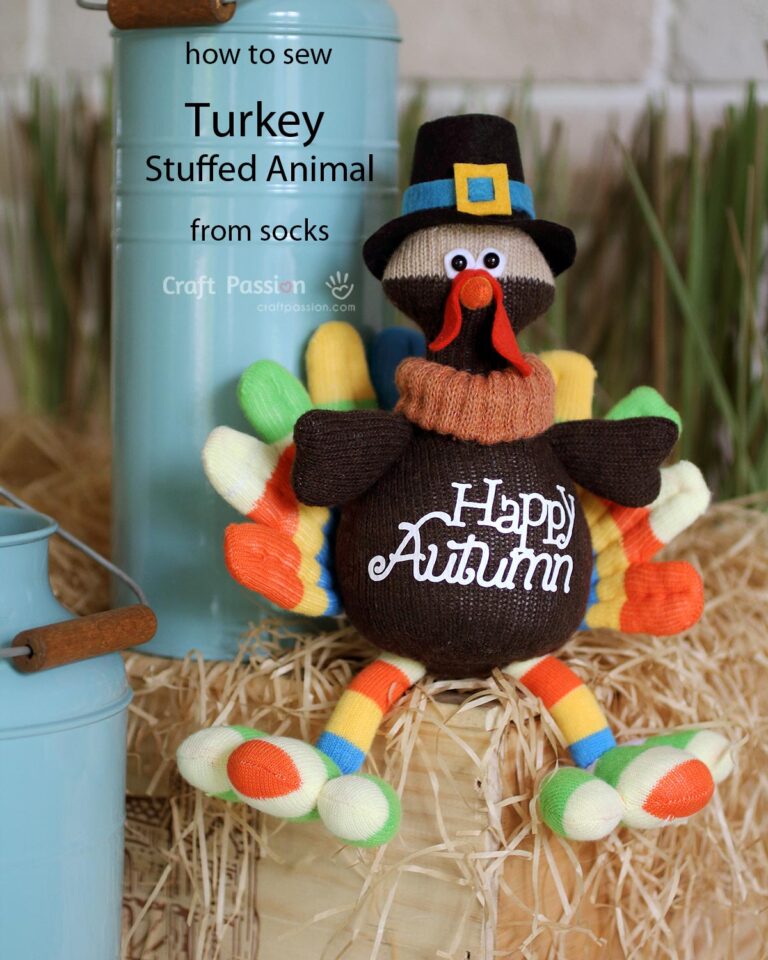 Learn to sew your own sock turkey stuffed animal, Mr. Gobble, with this easy pattern and tutorial. Includes step-by-step pictures and instructions!