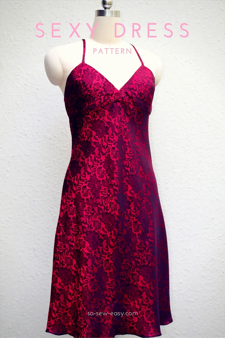 Stumped on what to wear on your next romantic night out with your spouse? Here's an appealing dress pattern with a heart-shaped neckline to try! It's a backless design with spaghetti straps that cross over your back.