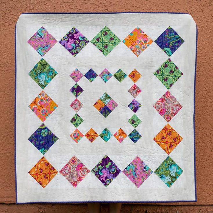 Try quilting this super easy, simple, and fast throw quilt design that is perfect for beginners! It's a medallion pattern and ideal for quilters looking to use large prints because it makes it the main focal point of the quilt with negative spaces surrounding it! The finished dimensions are 54" x 54".&nbsp;