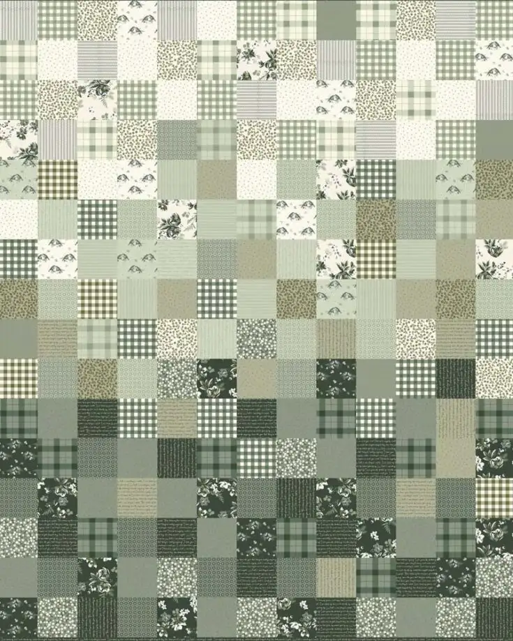 Don&rsquo;t you just love the soft greens in this quilt pattern? This design is inspired by the serene beauty of rural landscapes and features a delightful mix of pieced blocks that evoke the peacefulness of a countryside stroll. It&rsquo;s satisfying, beautiful, and tranquil! The finished size of this lovely piece is 58.5&rdquo; x 72&rdquo;.