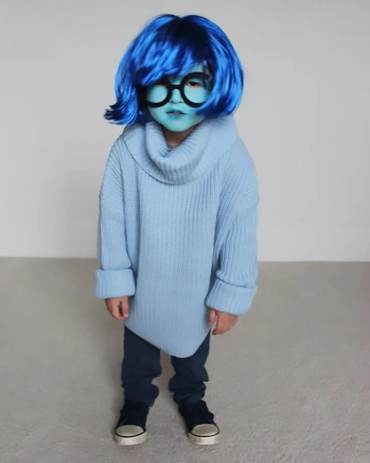 As Inside Out 2 just got released in theaters, stay on trend this Halloween by dressing your kids in Inside Out's characters, such as Sadness! It's so easy to put on, and the whole family can be dressed up like the other cast members!