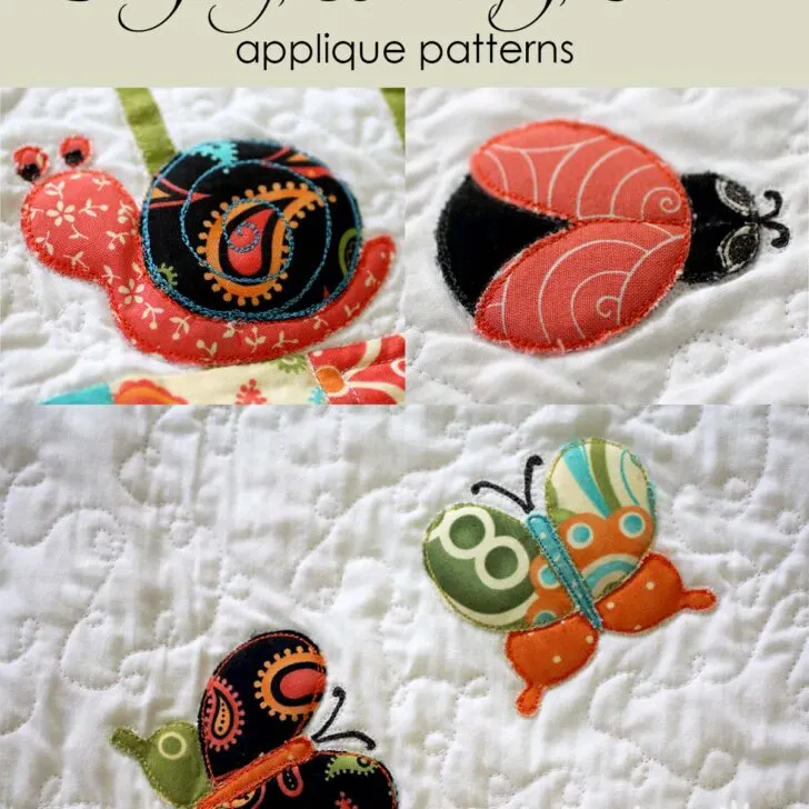 Get free butterfly appliqué patterns, including snail and ladybug designs, to complete the Secret Garden Quilt Blanket or other sewing projects.
