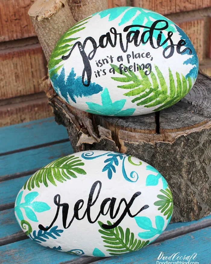 leaf rock painting idea