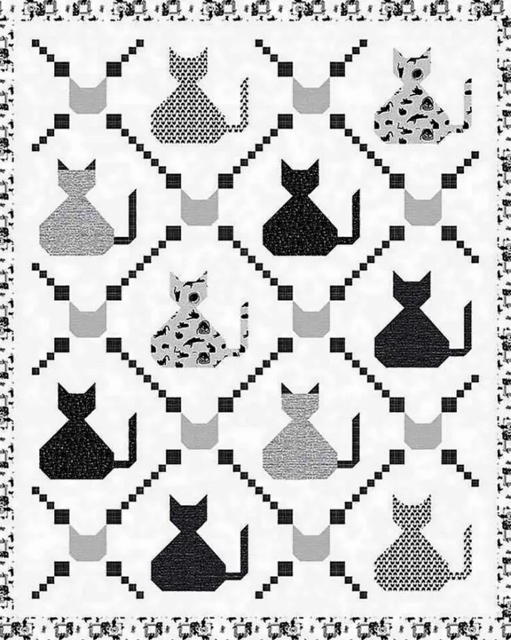 Aren&rsquo;t these chubby kitty cats adorable? They&rsquo;re so irresistible to make, and it&rsquo;s purr-fectly pieced. This 73&rdquo; x 88&rdquo; quilt is made with a monochrome mix of fabrics, but feel free to customize the color palette to your liking. All you need to do now is download the PDF, and you&rsquo;re all set.&nbsp;