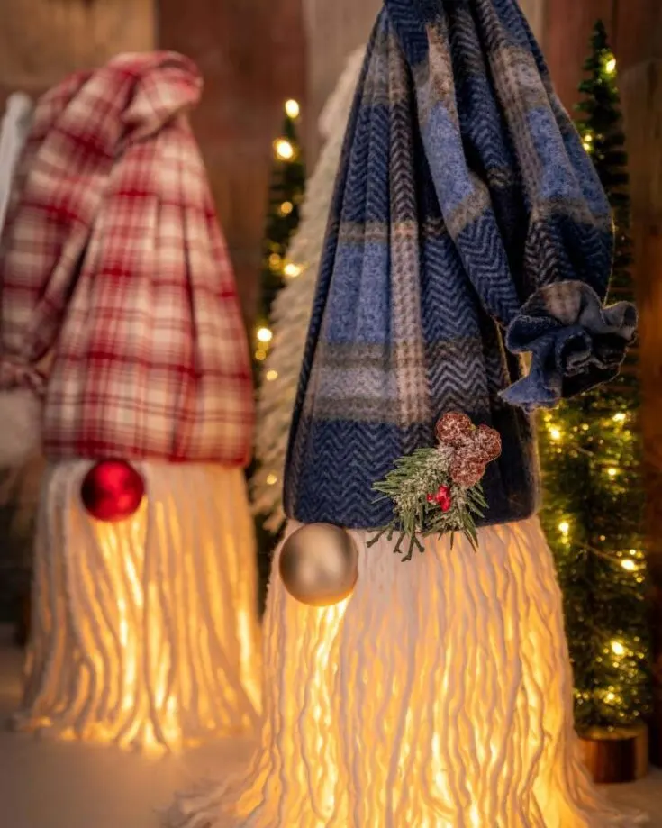 You don&rsquo;t need faux fur to make gnomes, you can use a mop from the dollar store instead! Even better, these are light-up mop gnomes, and you can easily make your own by following this simple step-by-step tutorial.