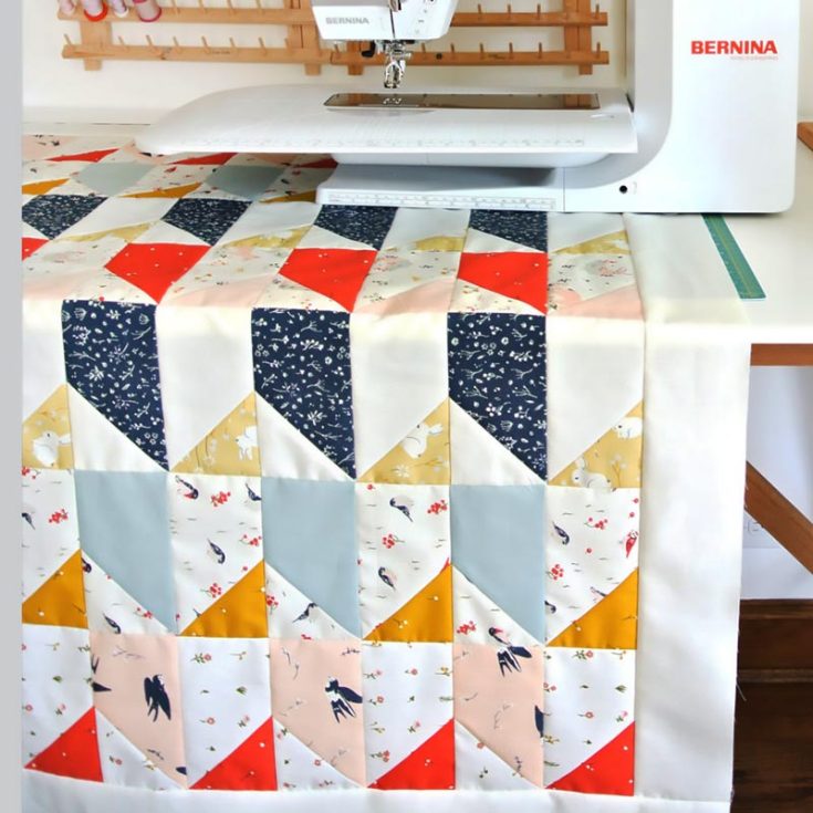 Check out this modern quilt that is super straightforward to piece together, and it forms adorable little houses for your bunnies and birds on the fabric. It's beginner-friendly, and the finished size of this cute pattern is 39" x 48".&nbsp;