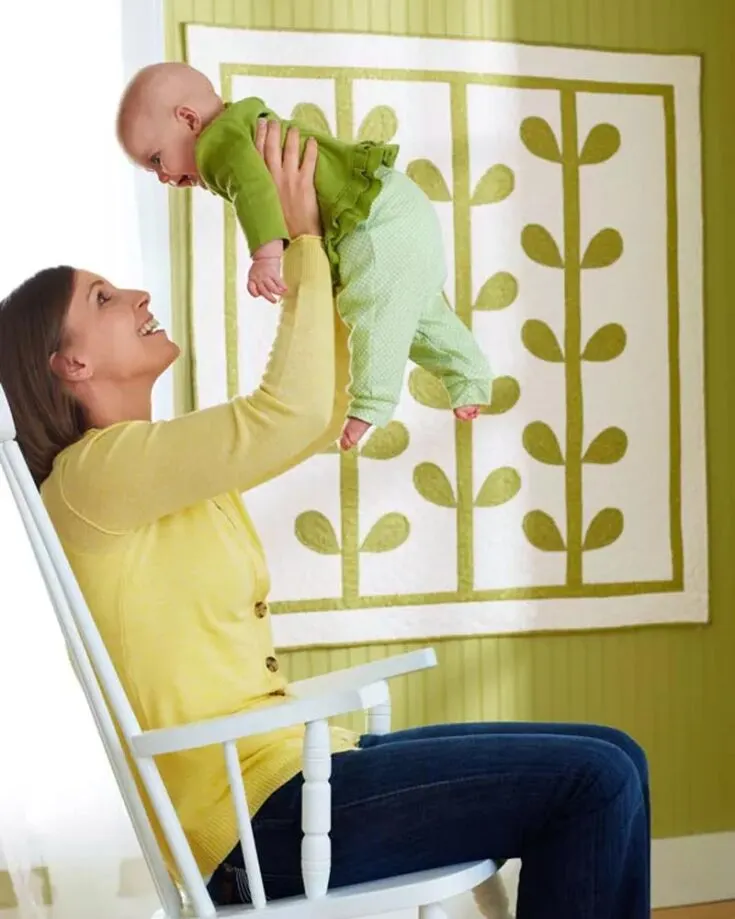 Check out this one-of-a-kind little sprouts baby quilt! Perfect for minimalistic decor in your baby&rsquo;s nursery. You can make it into a quilt or a wall-hanging decor! It&rsquo;s cute, soft, and beautiful, fitting for all newborn babies. The finished size is 46&rdquo; x 45 &frac12;&rdquo;.