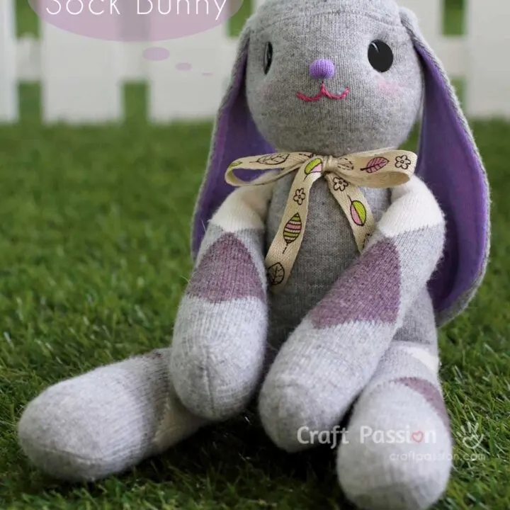 Free bunny sewing pattern to sew as an Easter bunny. This cute lop-eared stuffed bunny that's sewed from sock is a great gift to make for kids.&nbsp;Instructions come with pictures.