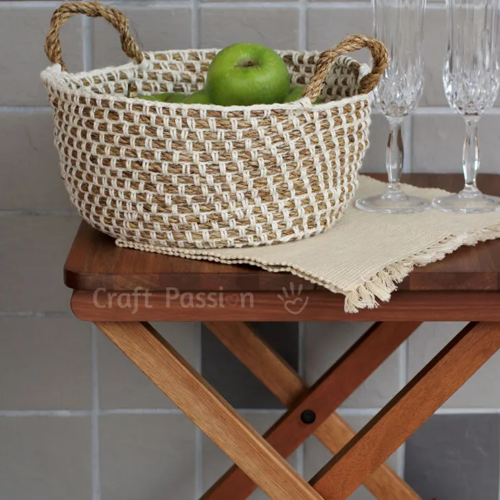 Make your own hemp basket with this crochet basket pattern & tutorial. Know basic crochet technique to complete it. It uses manila rope and yarn to build.