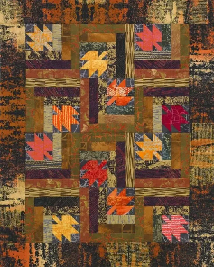 Are you loving the fall-themed log cabin quilt patterns? Then, check out this fabulous maple leaf quilt design! Doesn&rsquo;t it look so cozy? It uses low-contrast and neutral-tone colors to make it different from the rest, and the design was inspired by the &ldquo;Scattered Leaves&rdquo; quilt. The finished size is 35 &frac12;&rdquo; x 44 &frac12;&rdquo;.