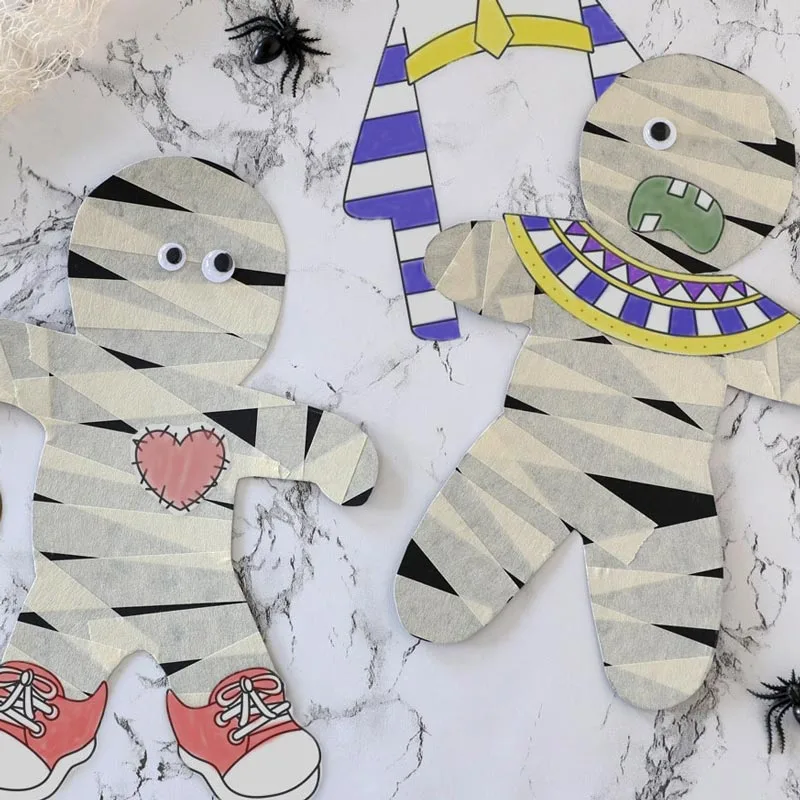 It's time for some mask-making action using tape you can find at home. Create an excellent bandaged effect with masking tape, and add googly eyes to give it some character and whimsy!